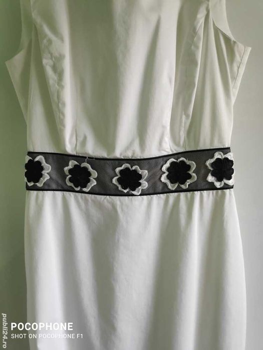 Rochie casual alba cu brau negru