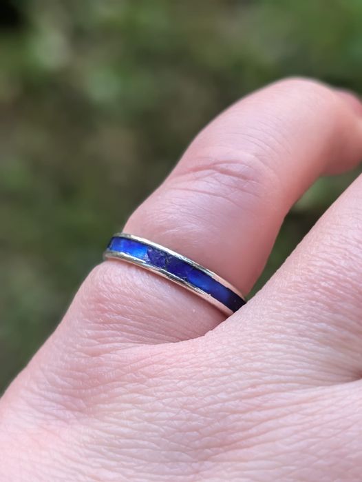 Inel vechi din argint 800, albastru, lapis lazuli
