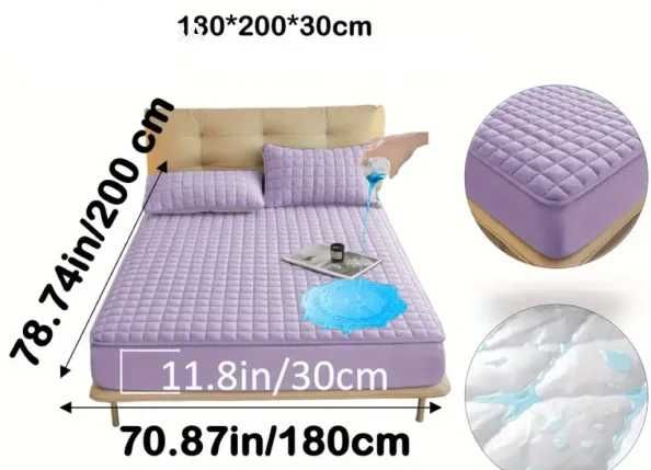 шалте, протектор за голям спален матрак с ластик в лилаво водоустойчив