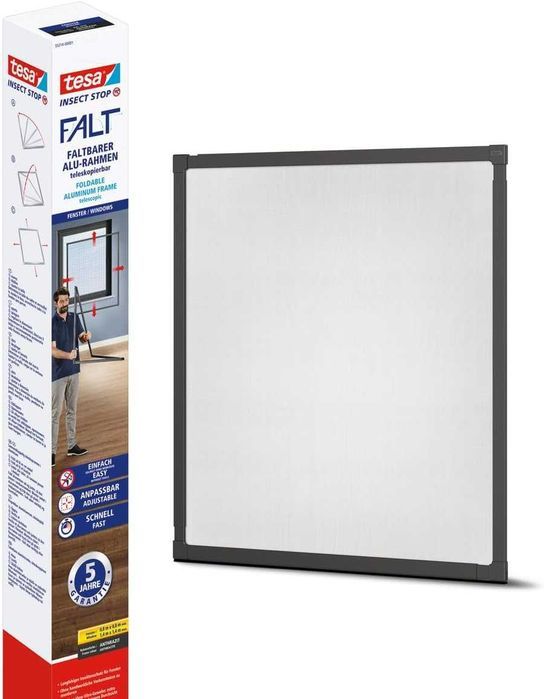 Fereastră pliabilă anti-insecte, cadru pliabil din aluminiu, plasă anti-insecte cu cadru telescopic reglabil, cadru antracit, 80 cm x 80 cm