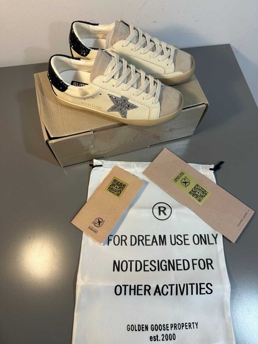 Golden Goose Superstar sneakers piele stea argintie glitter
