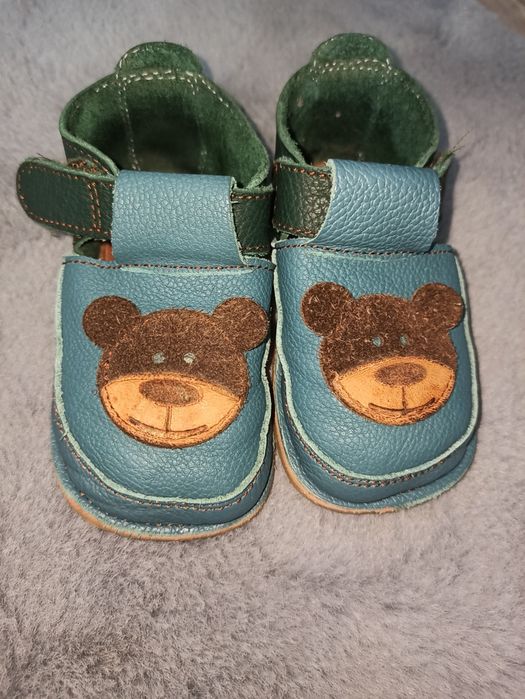 Pantofi piele moale cu scai, talpă moale de cauciuc, ursuleț, mărime21