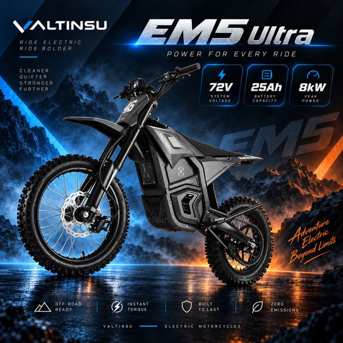 VALTINSU EM5 Ultra 8kW/8000W 72V Samsung | Нов електрически кросов мотор