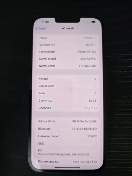 Apple iPhone 14 Plus 128GB Midnight – Liber Rețea – Baterie 85%