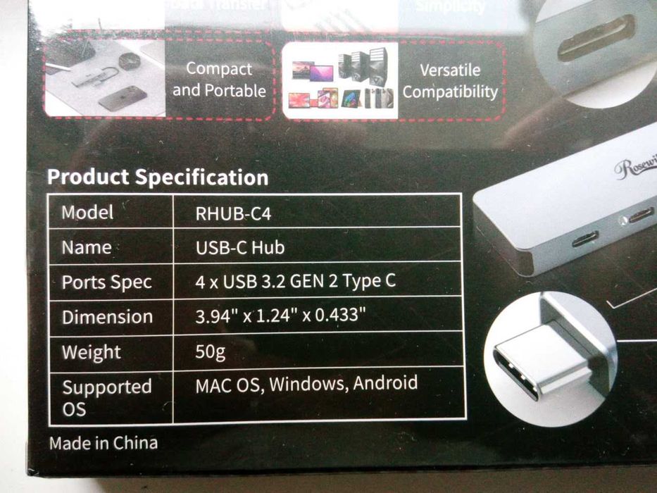 высокоскоростной USB-C Hub  Rosewill 4 в 1