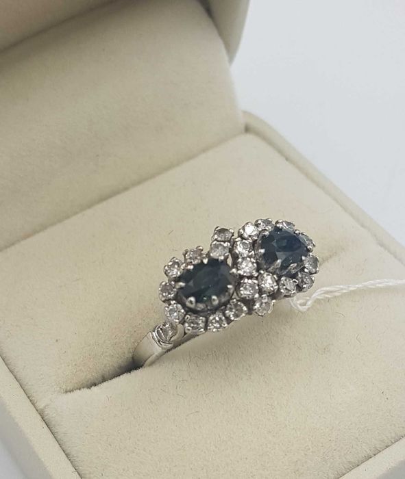 Superb inel vintage aur 18 k,safire si diamante naturale