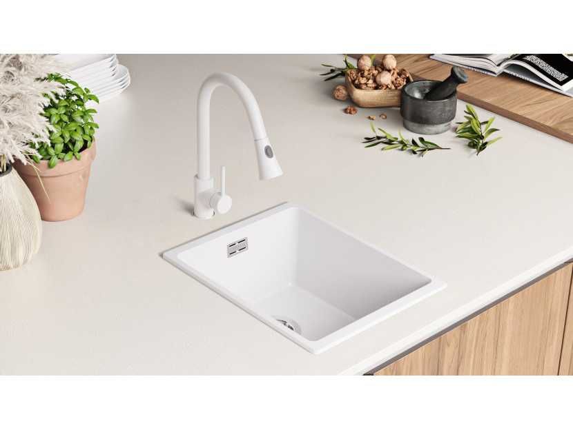 Кухненска Мивка от гранит модел Лондон 40 Slim 360 x 450 mm - Бяла