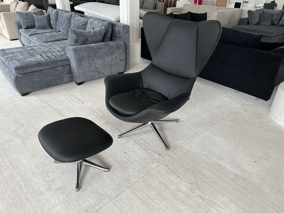 Fotoliu rotativ + taburet ( piele naturala )