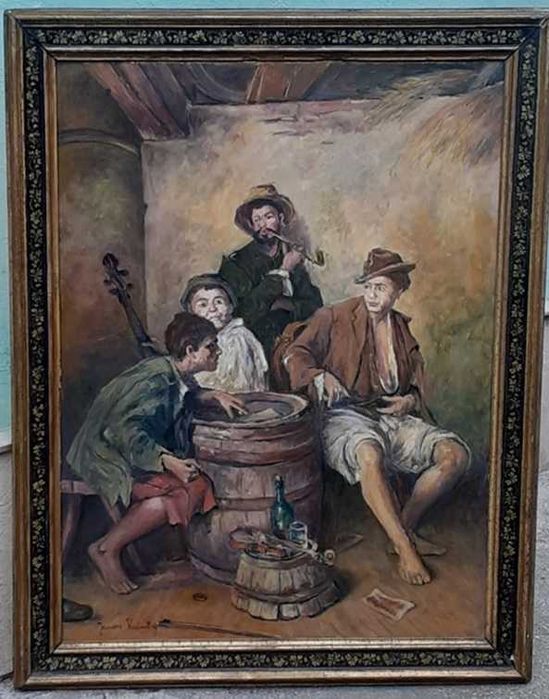 Tablou vechi - personaje - semnat Janos Valentiny