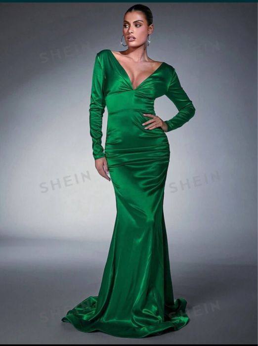 Rochie satin elastic smarald