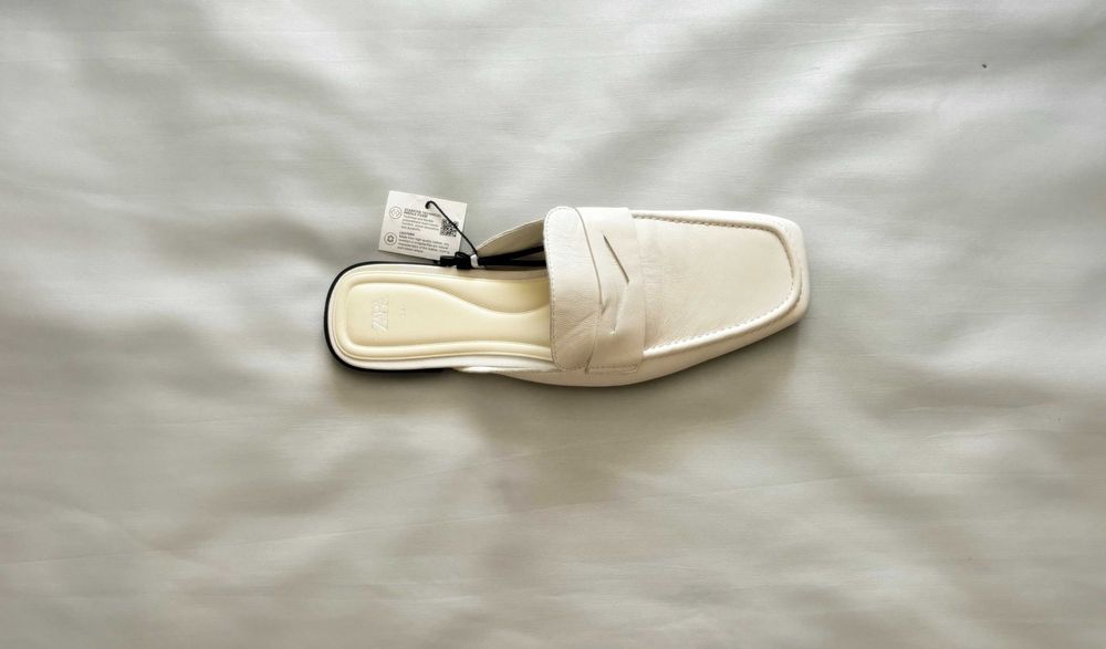 Papuci dama, ZARA, varf patrat, noi, piele naturala, 38