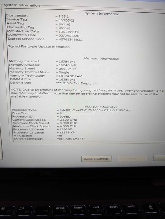 DELL Latitude5501, i7-9850H, 16GB RAM