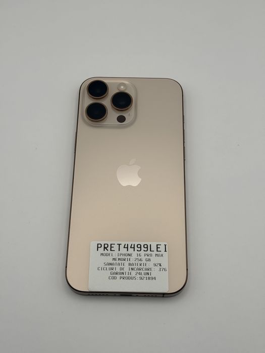 MAGAZIN VINDEM IPHONE : iphone 16 Pro Max| 256GB | Gold | Garantie  24 luni