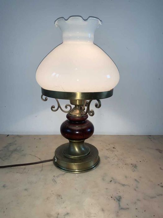 Veiaza lampa din alama bronz lemn abajur sticla