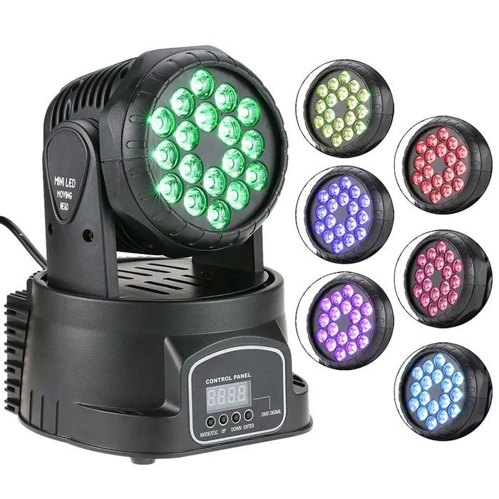 Moving head IdeallStore®, Party Energy, jocuri lumini, 70W, 18 leduri