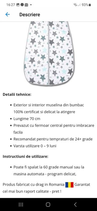 Sac de dormit pt vara bebe 0-9 luni