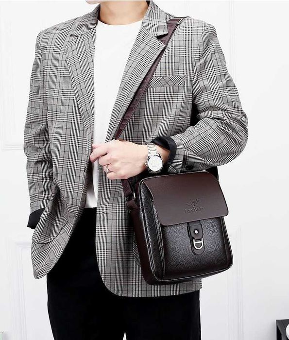 Стилна мъжка ръчна кожена чанта черна