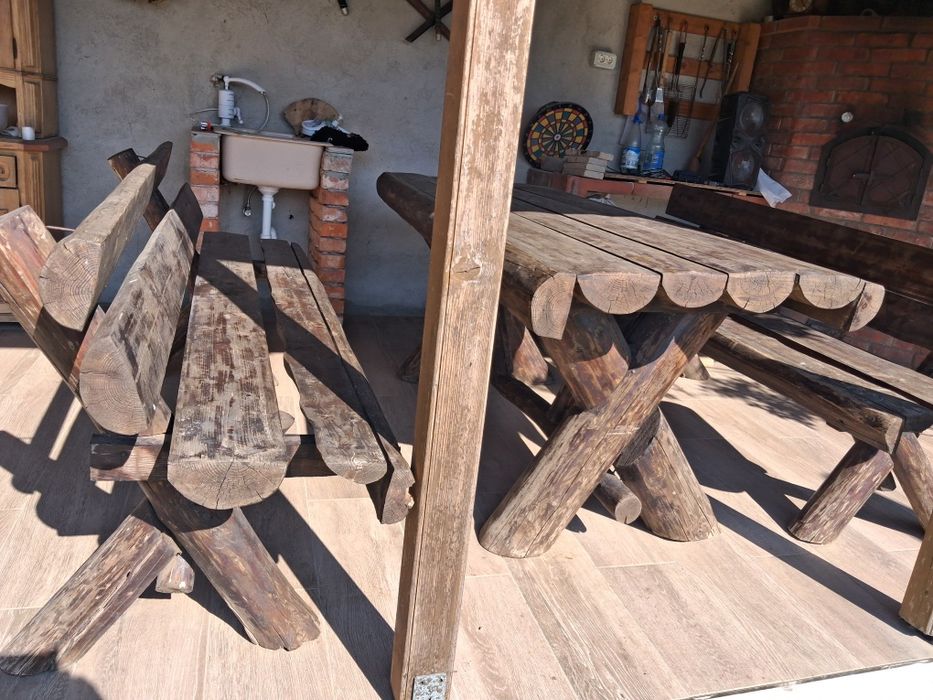 Masa plus2 banci rustic terasa