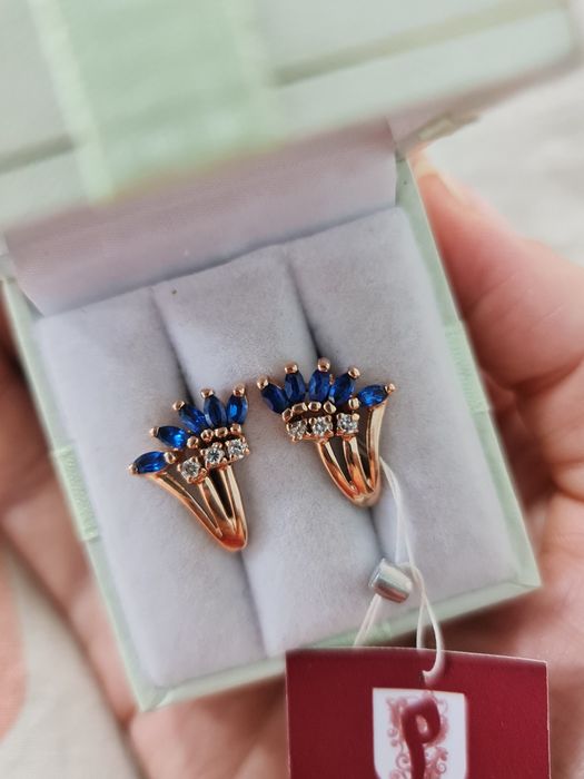 Золотые сапфировые серьги 585 пробы