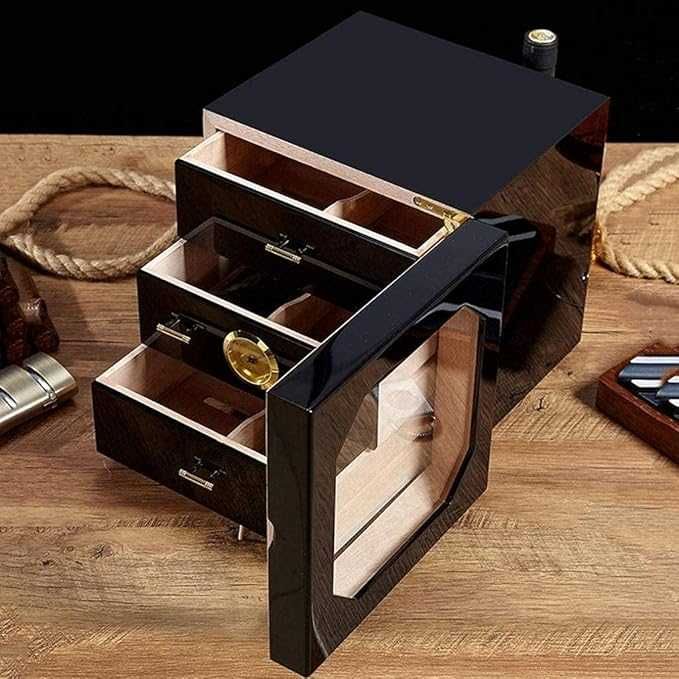 Малък кедров кабинет, За до 50-60 пури, Със хидрометър и овлажнител