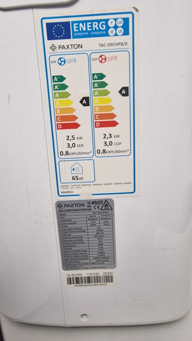 Aer condiționat mobil Paxton 9000 BTU + telecomandă + furtun evacuare