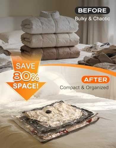 Нов Комплект вакуумни торби 15 броя с електрическа помпа 3 размера за багаж дрехи