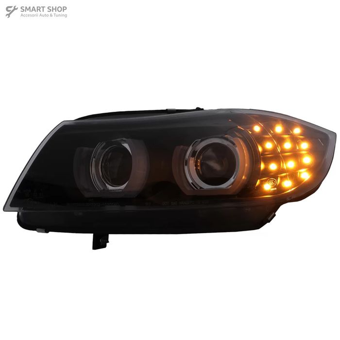 Faruri Xenon 3D Angel Eyes LED DRL BMW Seria 3 E90 E91 (2008-2011) Neg