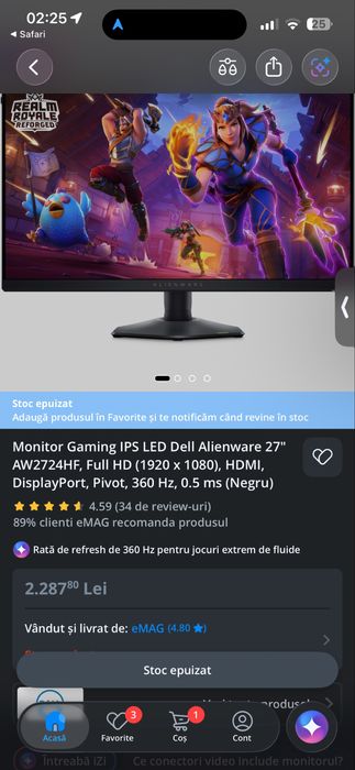 Vand monitor alienware 27 inch 360hz
