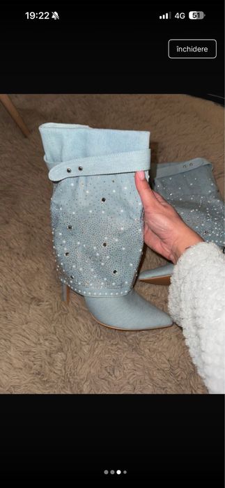 Cizme cu toc din denim