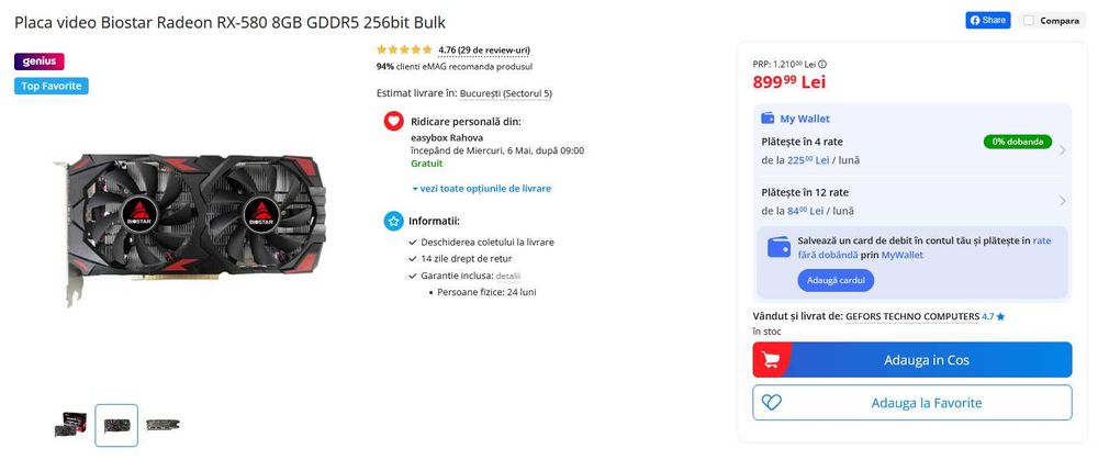 Placa video Biostar Radeon RX-580 8GB GDDR5 256bit