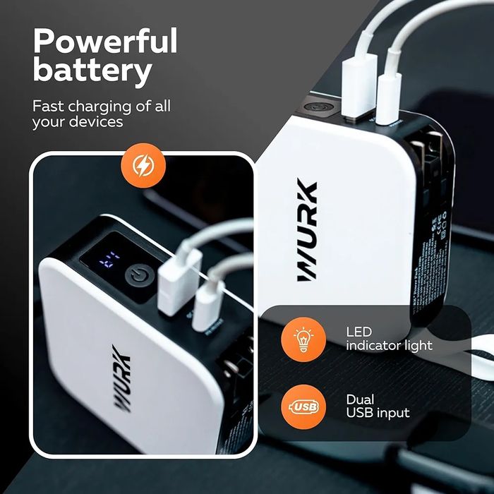 Wurk 5-in-1 PowerPack - Power Bank - Wireless Charger - Travel Plug -