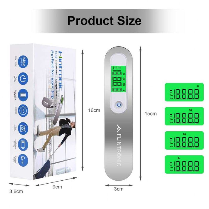 Cântar Digital de Bagaje Flintronic, Portabil, Maxim 50kg