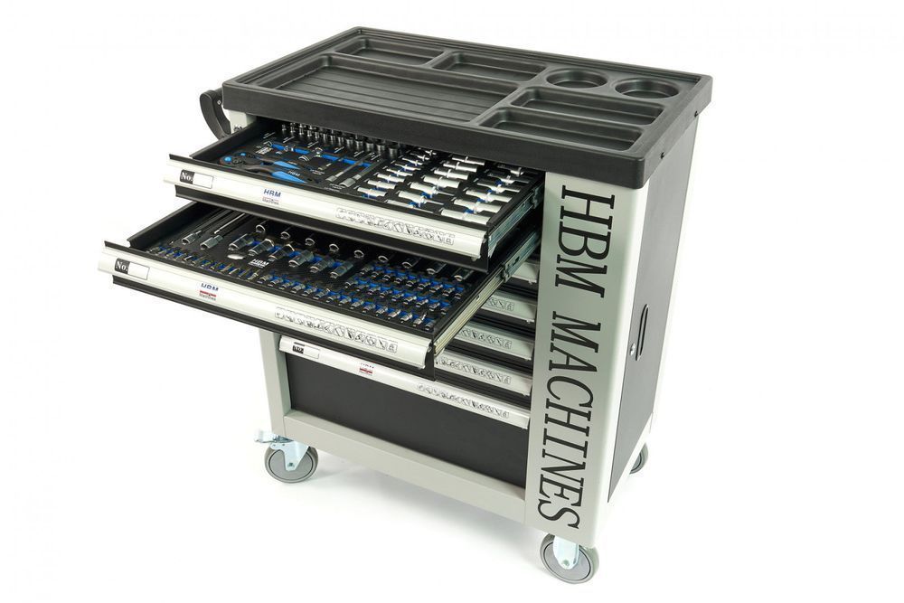 Dulap scule profesional hbm cu 7 sertare, 245 piese, 6 module carbon -