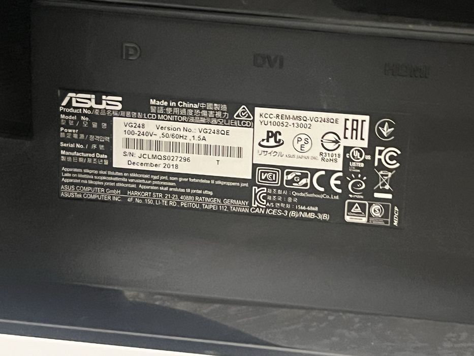 Monitor Gaming 144Hz, 1 ms, FHD, ASUS VG248QE