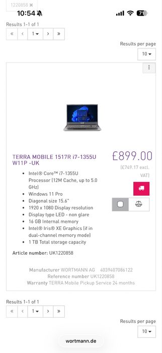 Laptop TERRA MOBILE 1517R i7-1355U / 1 TB SSD / 16 GB Ram Nou