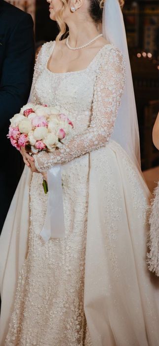 Rochie de mireasa elegantă, cu trena detașabilă, marimea S-M,