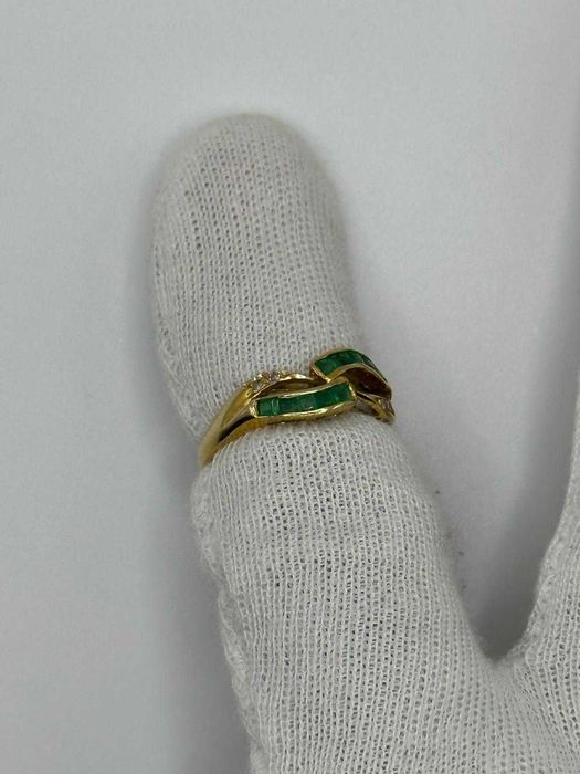 INEL AUR 14K + 4 Diamante = 0.04ct + 10 Smaralde = 0.30ct - Vintage !