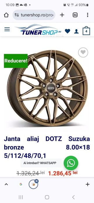 Vand set 4 jante aliaj Dots Suzuka Bronze 18" + anvelope Pirelli