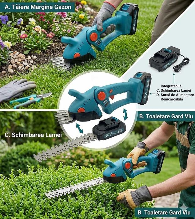 Foarfeca electrica 36V 2 lame 2 baterii reglabila