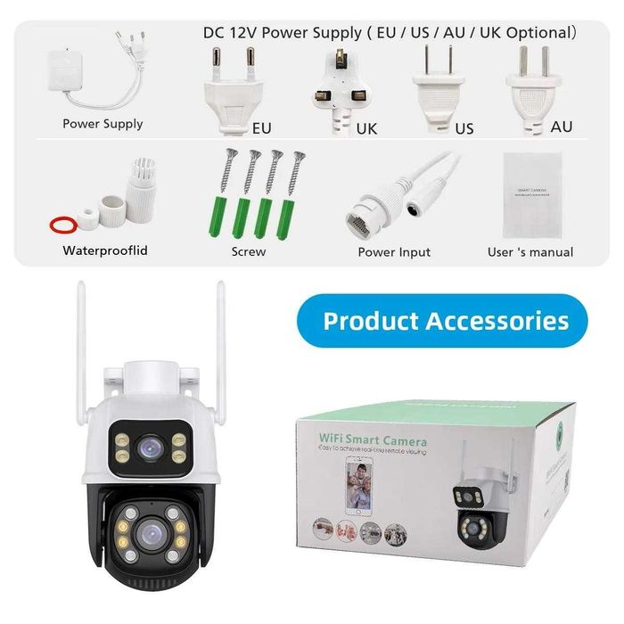 Водоустойчива Двойна Камера 360 Градуса ICSEE Wi-Fi с 8MP и AI функция