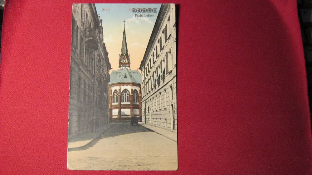 Ilustrata veche,Arad,Biserica Luterana Evanghelica,cca 1914,din spate.