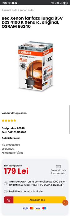 Bec Xenon D2S Osram Xenarc 35w P32d-2 66240