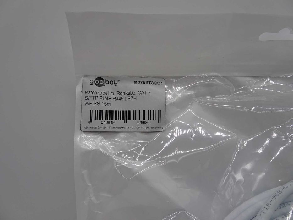 Cablu de retea Goobay, S/FTP Cat 7 cu mufe  RJ45 0.5m alb