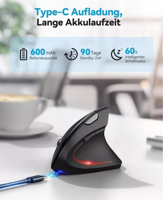 Mouse  TeckNet ergonomic, wireless reincarcabil, vertical, 4800 dpi