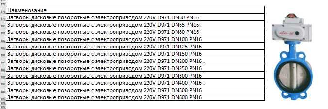 Затворы дисковые поворотные с электроприводом 220V D971