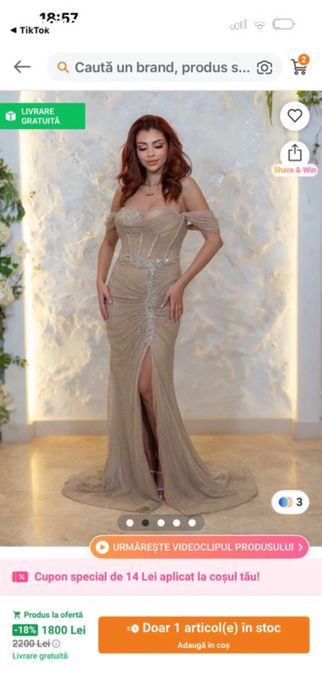 Rochie de vanzare purtata o singura data fara defecte marimea 42 pret 700 lei
