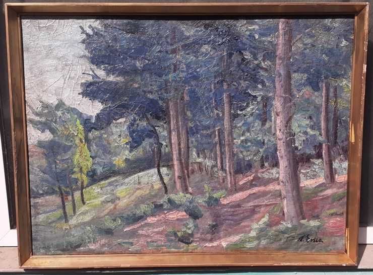 Tablou vechi - margine de padure - semnat N. Enea