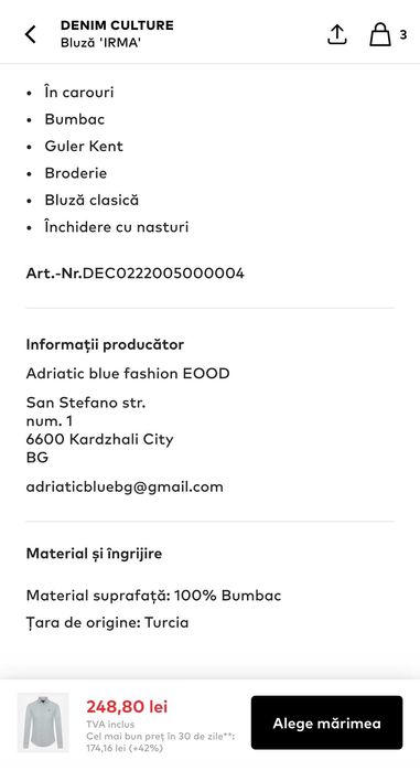 Vand camasa carouri marimea 34 Denim Culture verde-alb