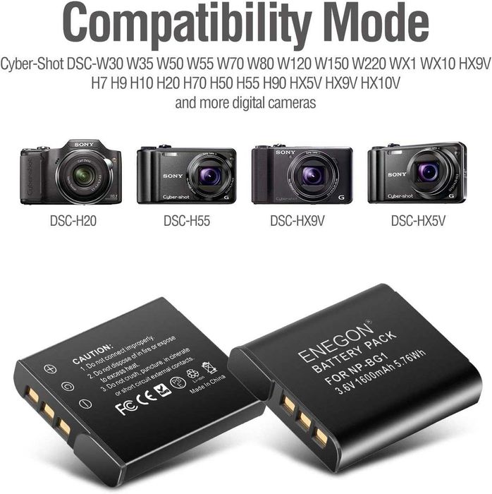 NP-BG1 2 Pack ENEGON Battery and Fast Charger for Sony