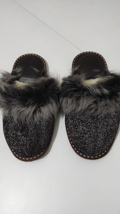 Дамски домашни чехли вълна и естествен косъм номер 38